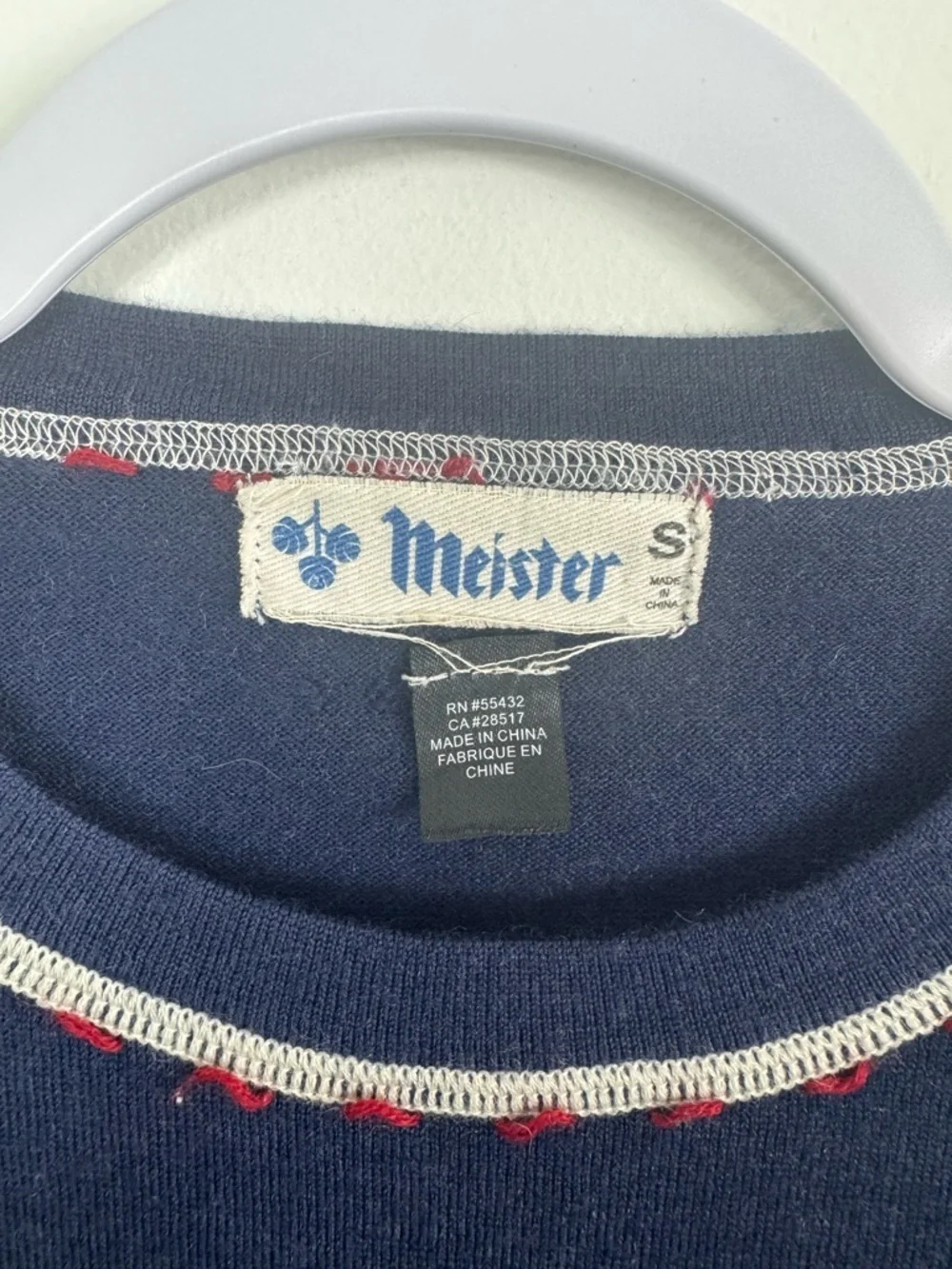 Meister Merino Wool Navy Blue White Trim Vintage Sweater Size Small